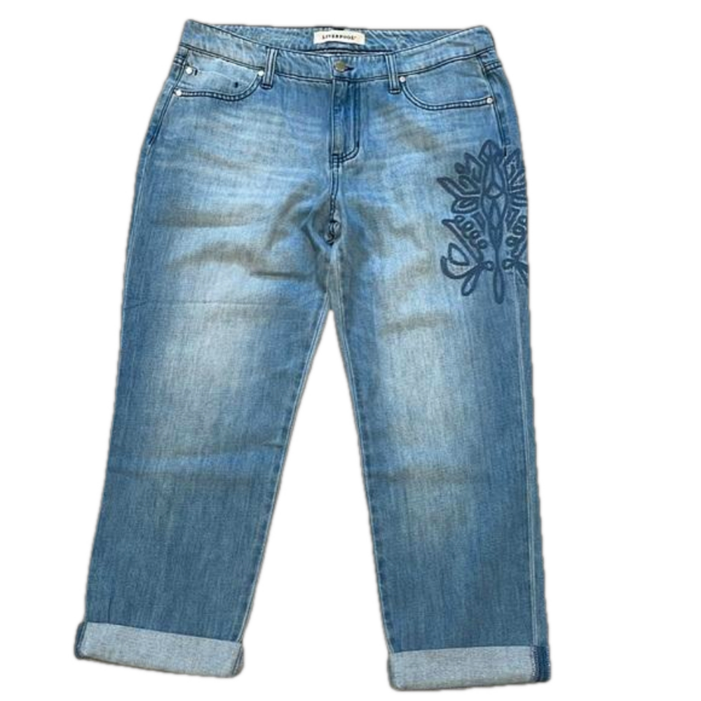 Liverpool light wash crop boyfriend cuffed jeans sz 8